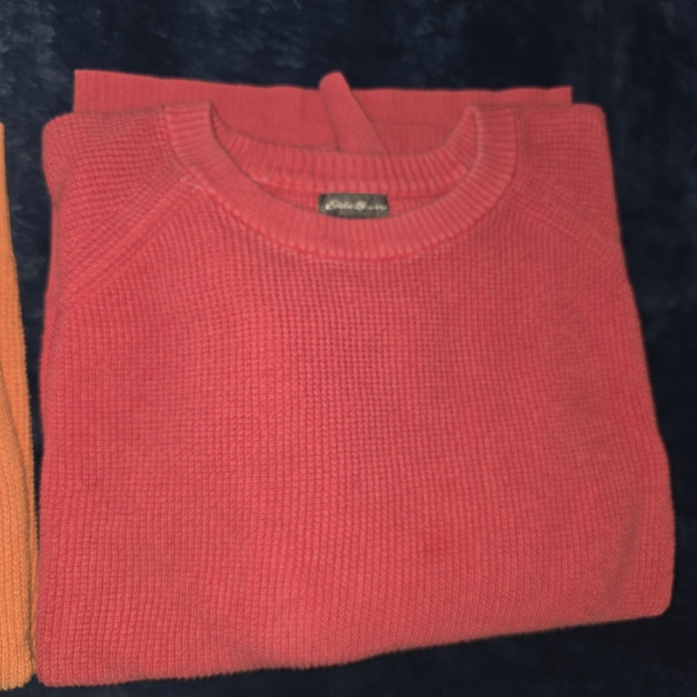 Eddie Bauer Waffle Knit Sweater 2XL XXL Orange & Pink‎ 2 Pc Crewneck Shirt Lot - Picture 3 of 12